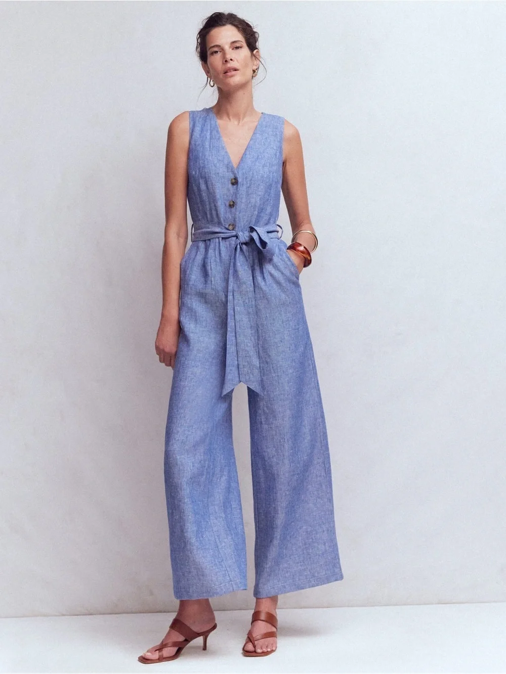 Nwt Boden Laura V-neck Linen Jumpsuit Sz 10R (70)